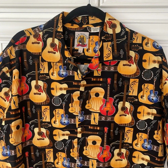 MAX BOXXER CASUAL BUTTON DOWN SHIRT LARGE GUITARS HAWAIIAN MUSIC ROCK COUNTRY - Picture 2 of 16